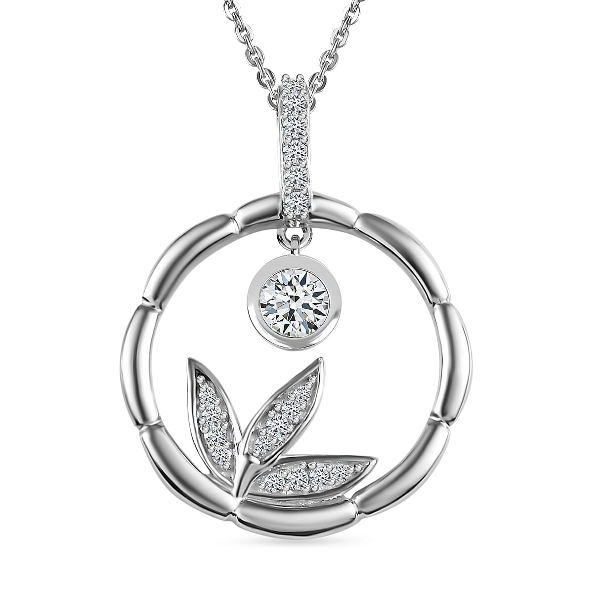 Moissanite Dangle Pendant with Chain (Size 20) in Rhodium Overlay Sterling Silver 4274044 0