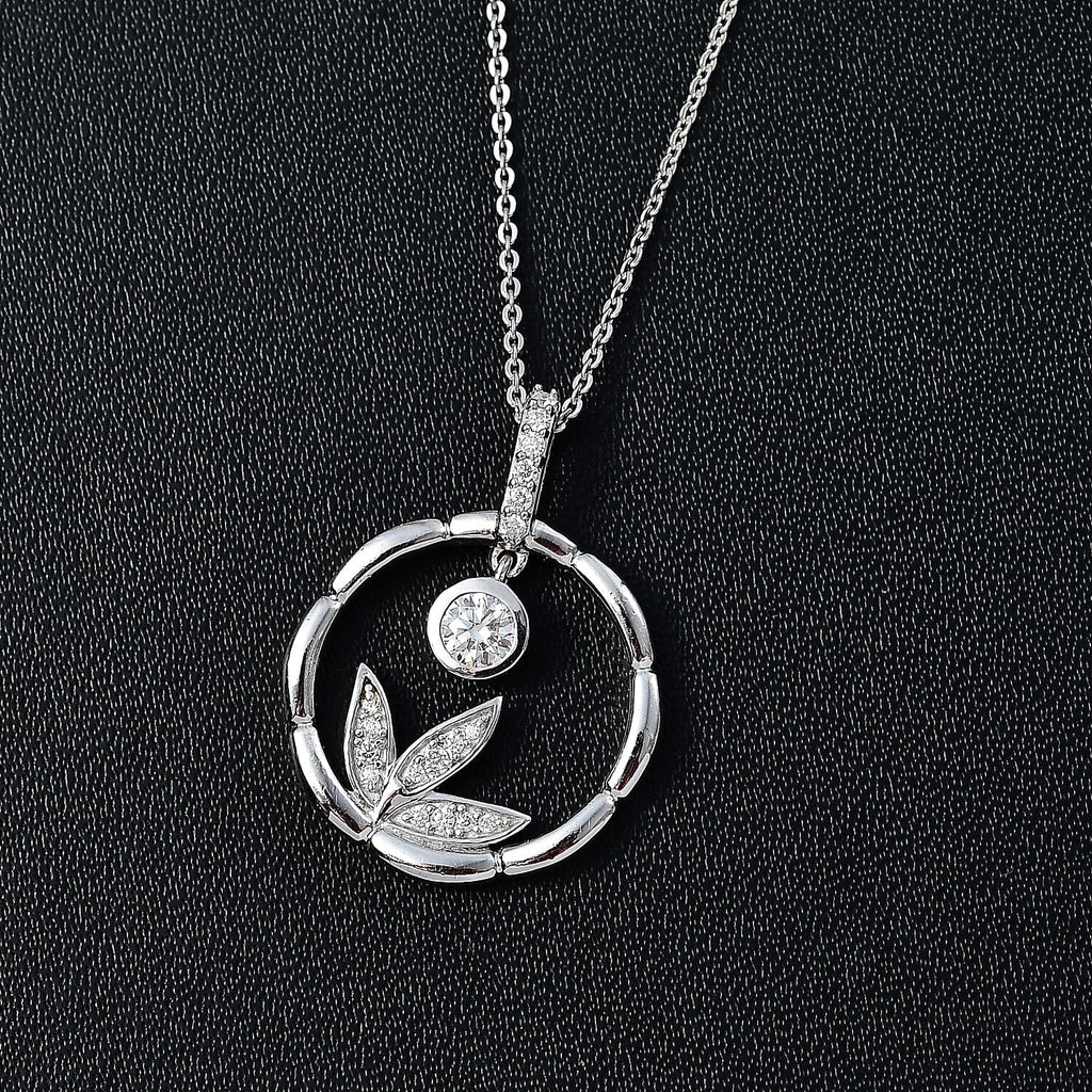 Moissanite Pendant with Chain (Size 20) in Rhodium Overlay Sterling Silver