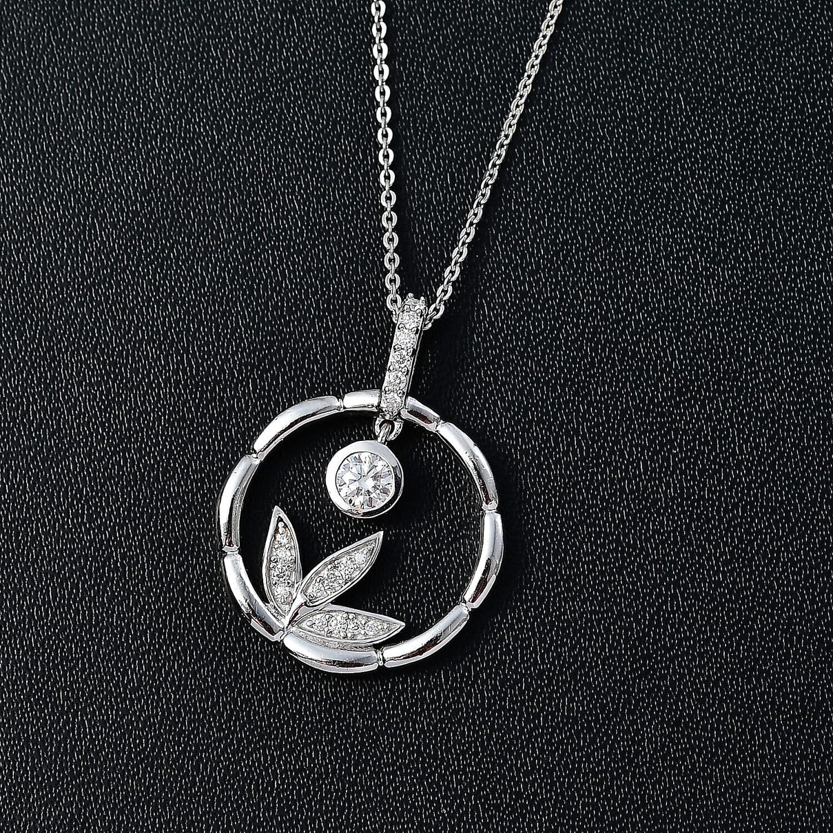Moissanite Dangle Pendant with Chain (Size 20) in Rhodium Overlay Sterling Silver 4274044 3