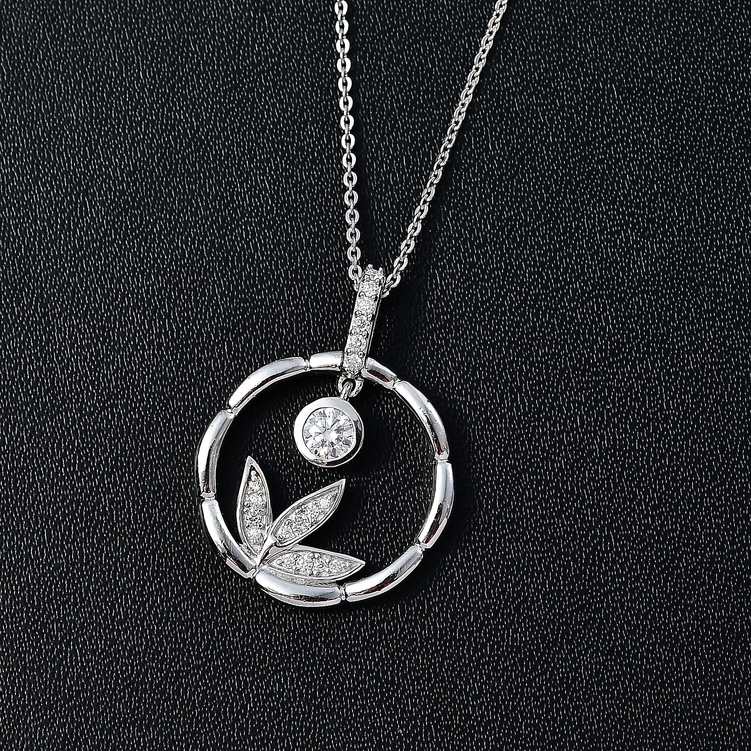 Moissanite Dangle Pendant with Chain (Size 20) in Rhodium Overlay Sterling Silver 4274044 3
