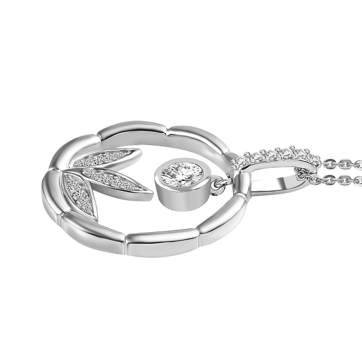 Moissanite Dangle Pendant with Chain (Size 20) in Rhodium Overlay Sterling Silver 4274044 4
