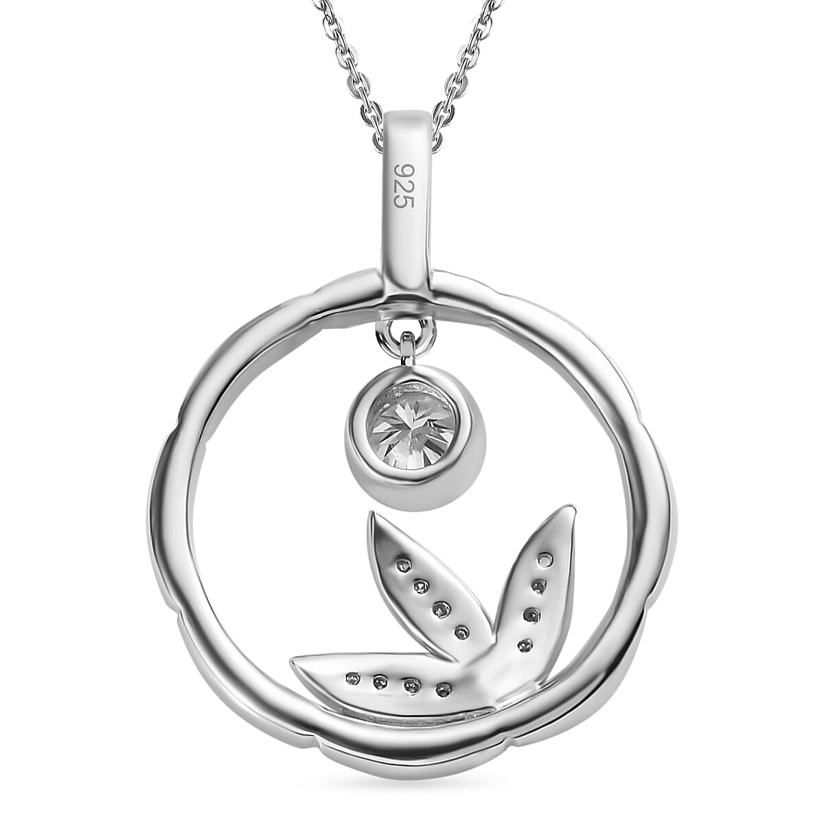 Moissanite Dangle Pendant with Chain (Size 20) in Rhodium Overlay Sterling Silver 4274044 5
