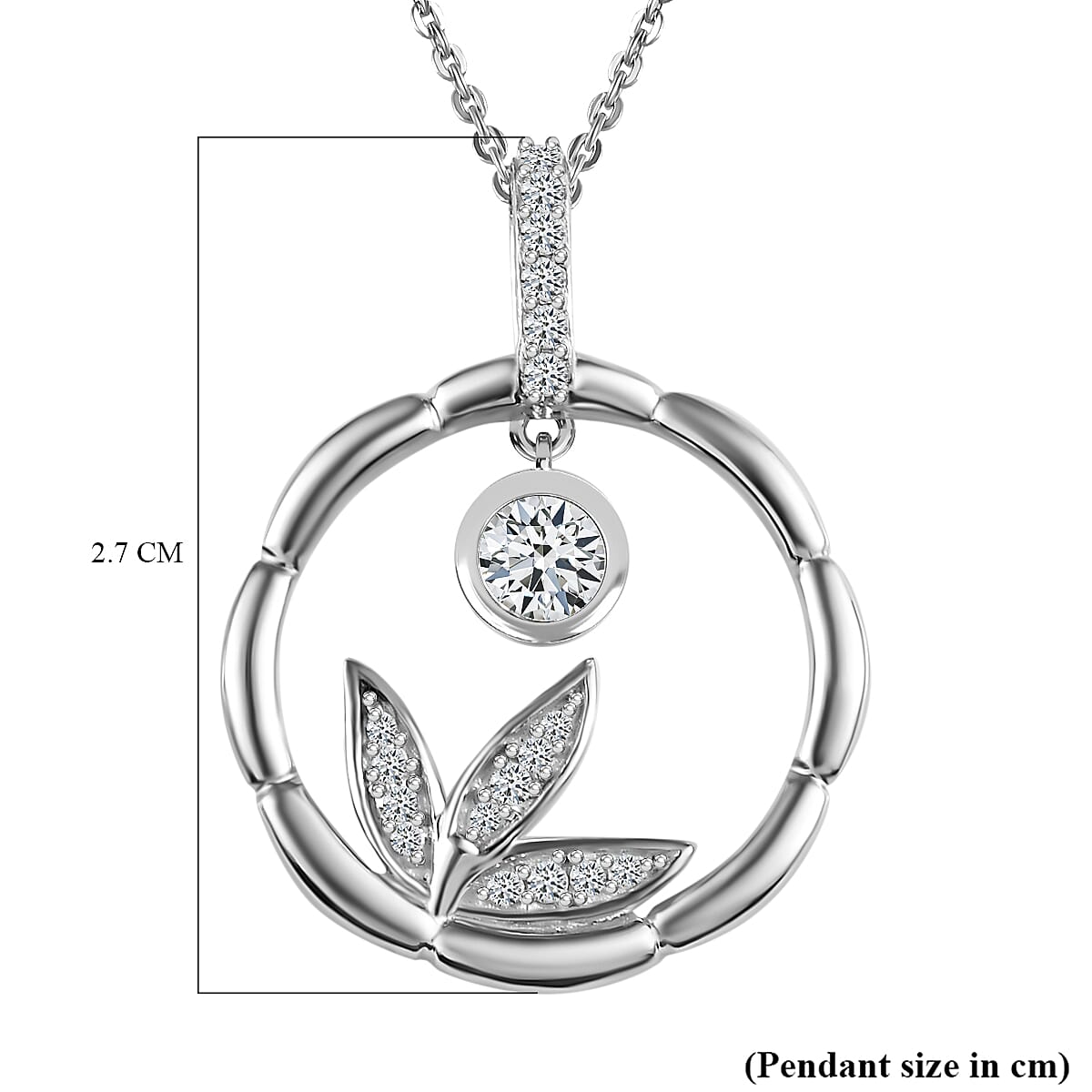 Moissanite Dangle Pendant with Chain (Size 20) in Rhodium Overlay Sterling Silver 4274044 6