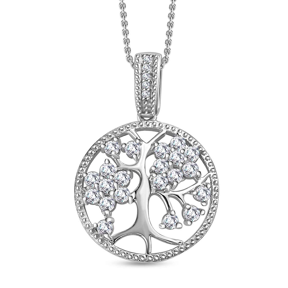 Moissanite Tree Pendant with Chain (Size 20) in Rhodium Overlay Sterling Silver 1.52 Ct, Silver Wt. 5.03 Gms 4274055 0