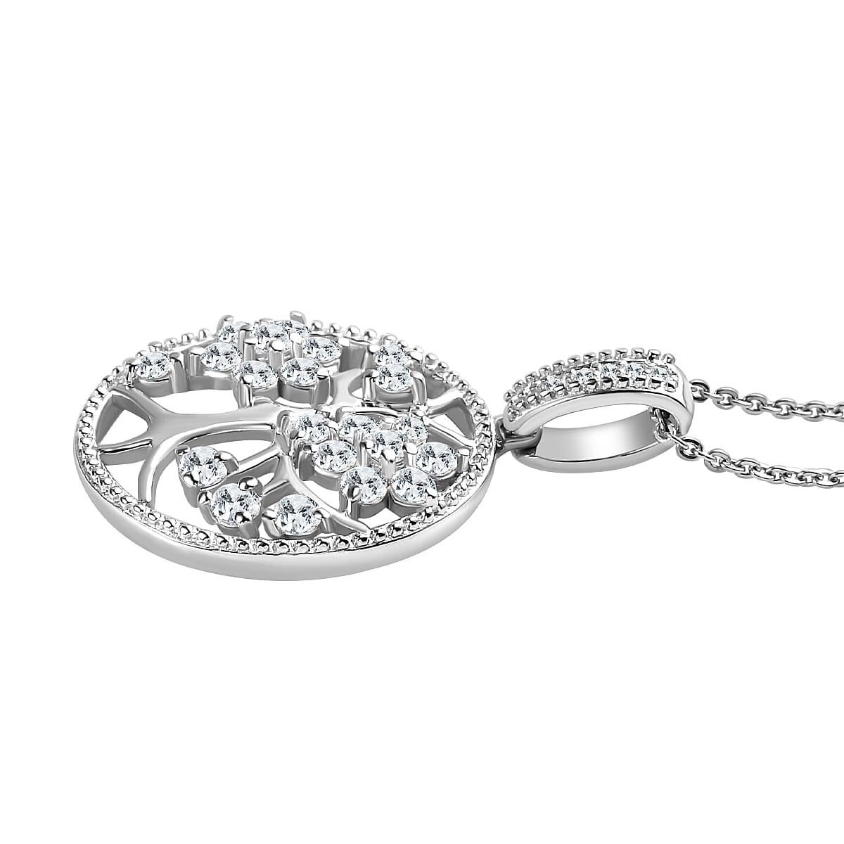Moissanite Tree Pendant with Chain (Size 20) in Rhodium Overlay Sterling Silver 1.52 Ct, Silver Wt. 5.03 Gms 4274055 4
