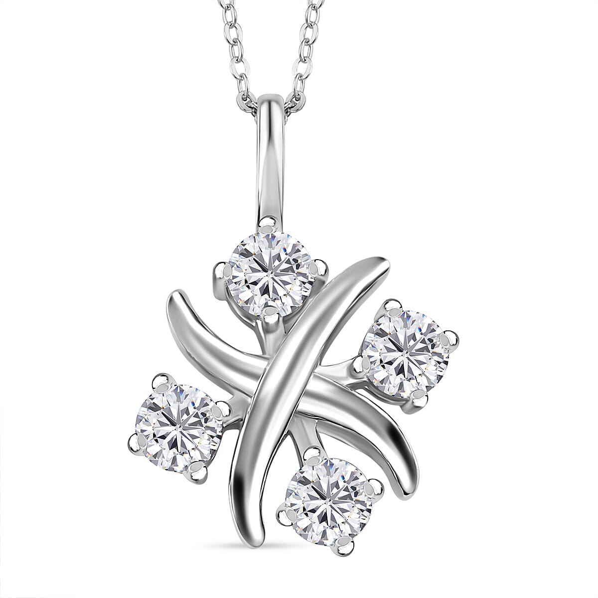 Moissanite Lucky Cross Love Heart Pendant with Chain (Size 20) in Rhodium Overlay Sterling Silver 1.32 Ct, Silver  Wt. 5.2 Gms 4274070 0