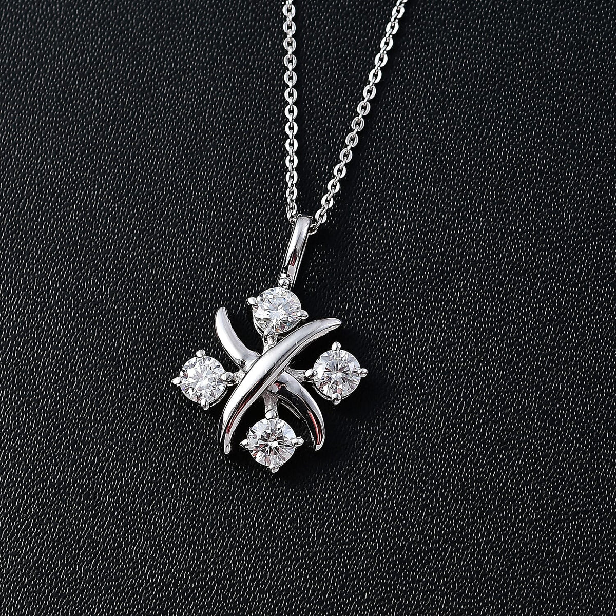 Moissanite Lucky Cross Love Heart Pendant with Chain (Size 20) in Rhodium Overlay Sterling Silver 1.32 Ct, Silver  Wt. 5.2 Gms 4274070 3