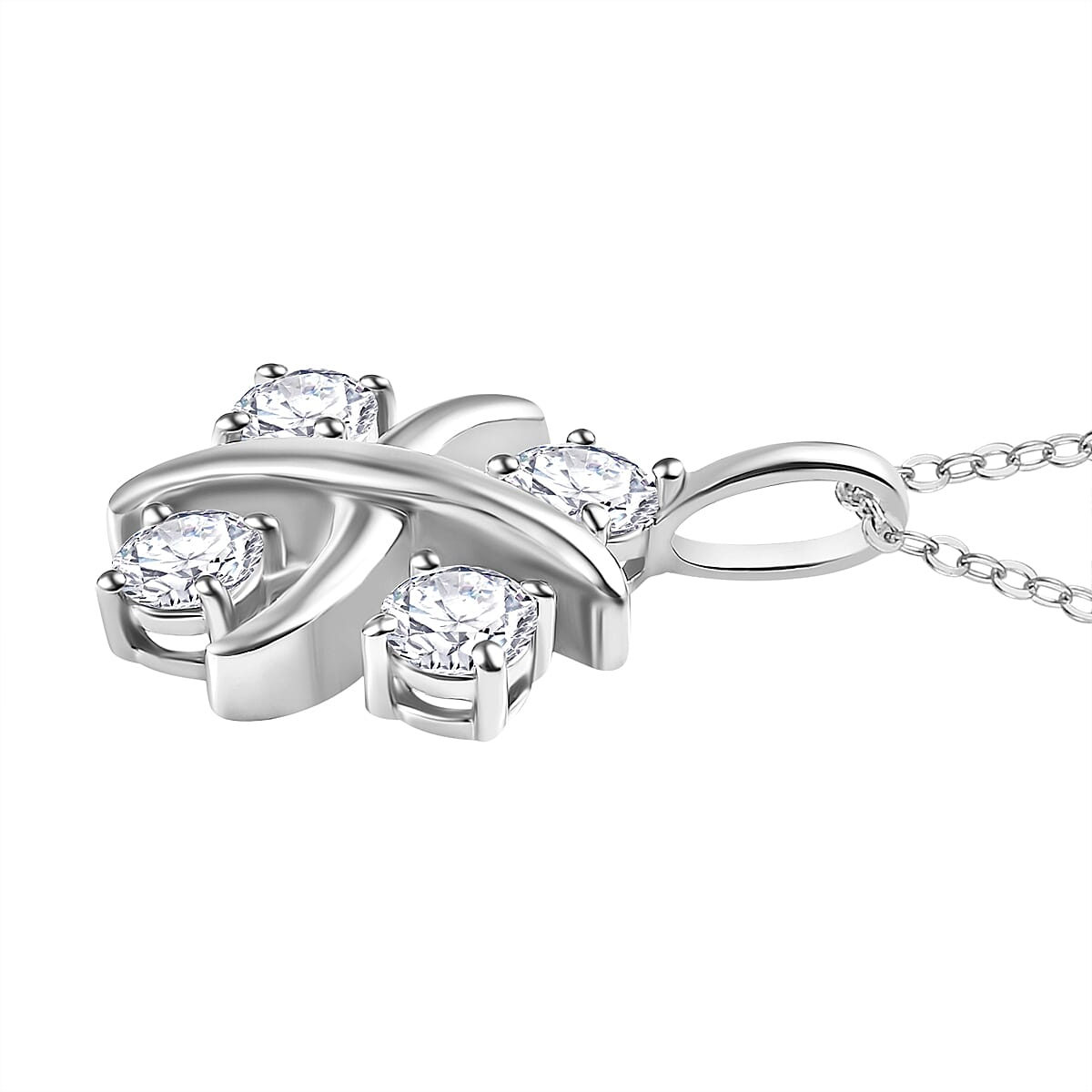 Moissanite Lucky Cross Love Heart Pendant with Chain (Size 20) in Rhodium Overlay Sterling Silver 1.32 Ct, Silver  Wt. 5.2 Gms 4274070 4