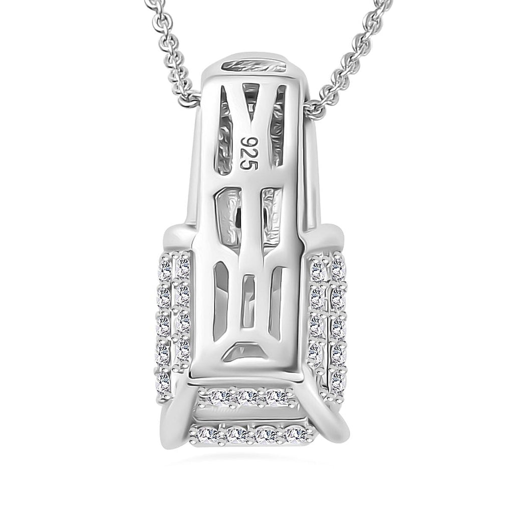 Moissanite Emerald Cut Pendant with Chain (Size 20) in Platinum Overlay Sterling Silver 4.25 Ct.