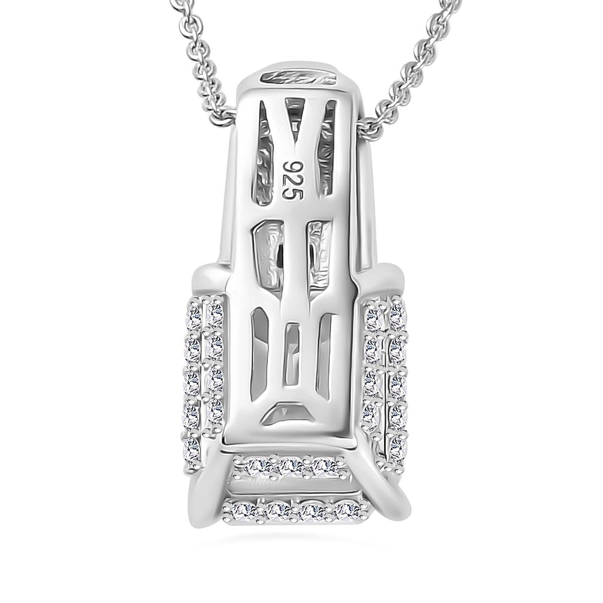 Moissanite Emerald Cut Pendant with Chain (Size 20) in Platinum Overlay Sterling Silver 4.25 Ct. 4277549 5