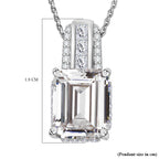 Moissanite Emerald Cut Pendant with Chain (Size 20) in Platinum Overlay Sterling Silver 4.25 Ct.