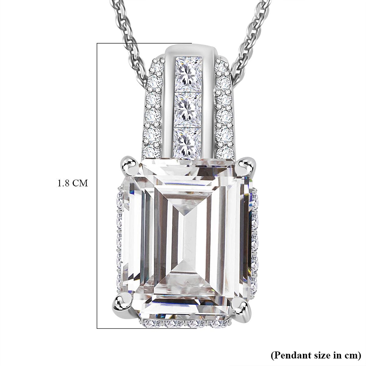 Moissanite Emerald Cut Pendant with Chain (Size 20) in Platinum Overlay Sterling Silver 4.25 Ct. 4277549 7