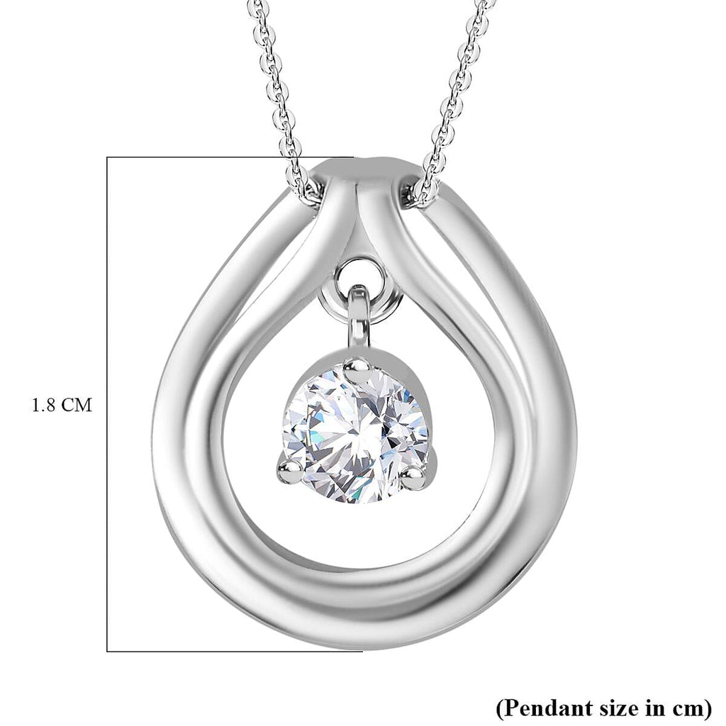 Moissanite Pendant with Chain (Size 20) in Rhodium Overlay Sterling Silver