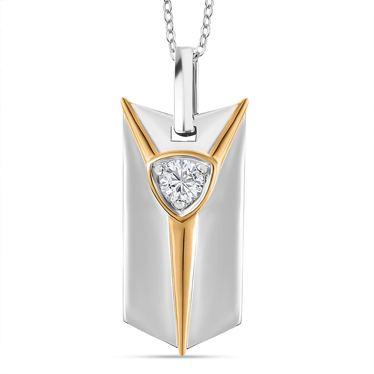 Moissanite Byzantine Shield Pendant with Chain (Size 20) in Rhodium and 18K Yellow Gold Vermeil Plated Sterling Silver 4280993 0