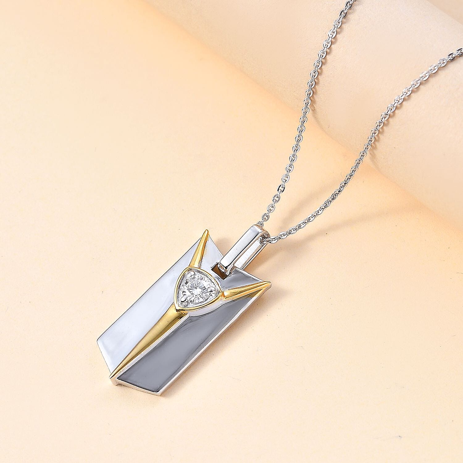 Moissanite Byzantine Shield Pendant with Chain (Size 20) in Rhodium and 18K Yellow Gold Vermeil Plated Sterling Silver 4280993 3