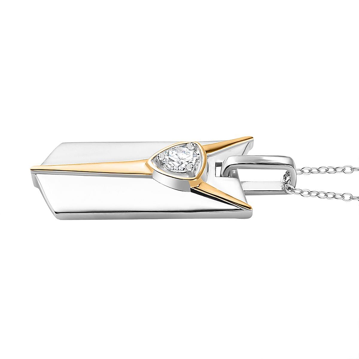 Moissanite Byzantine Shield Pendant with Chain (Size 20) in Rhodium and 18K Yellow Gold Vermeil Plated Sterling Silver 4280993 4