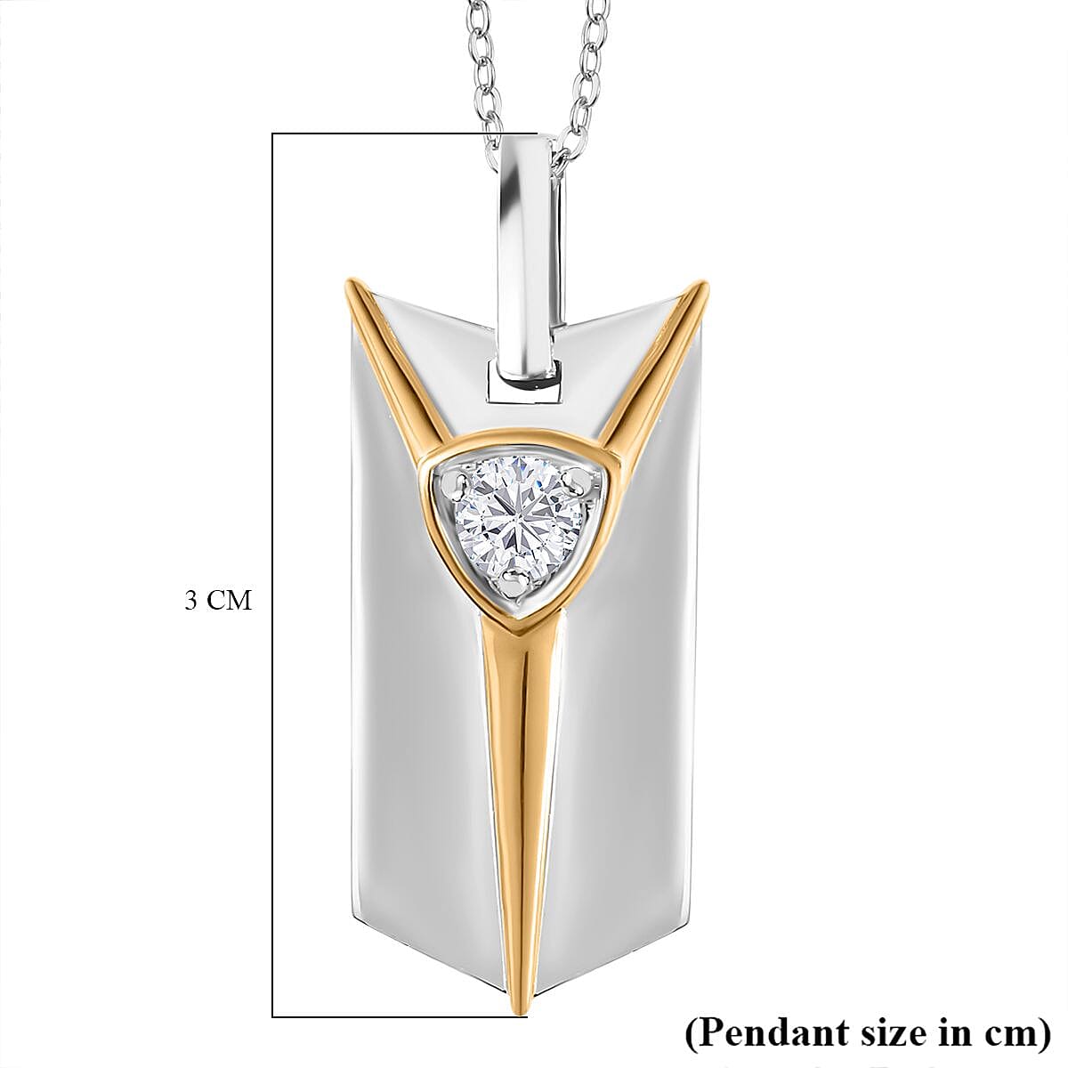 Moissanite Byzantine Shield Pendant with Chain (Size 20) in Rhodium and 18K Yellow Gold Vermeil Plated Sterling Silver 4280993 6