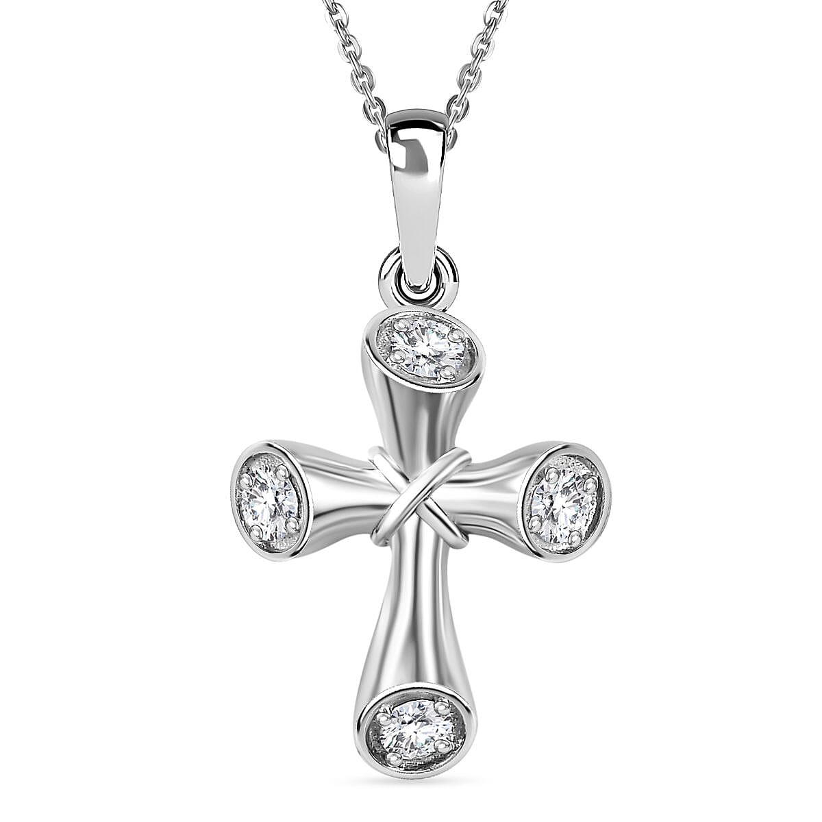 Moissanite Cross Pendant with Chain (Size 20) in Rhodium Overlay Sterling Silver 4281677 0