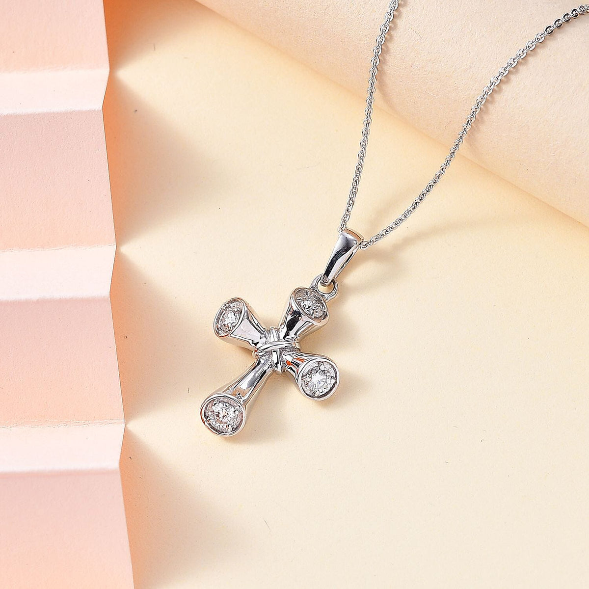 Moissanite Cross Pendant with Chain (Size 20) in Rhodium Overlay Sterling Silver 4281677 3
