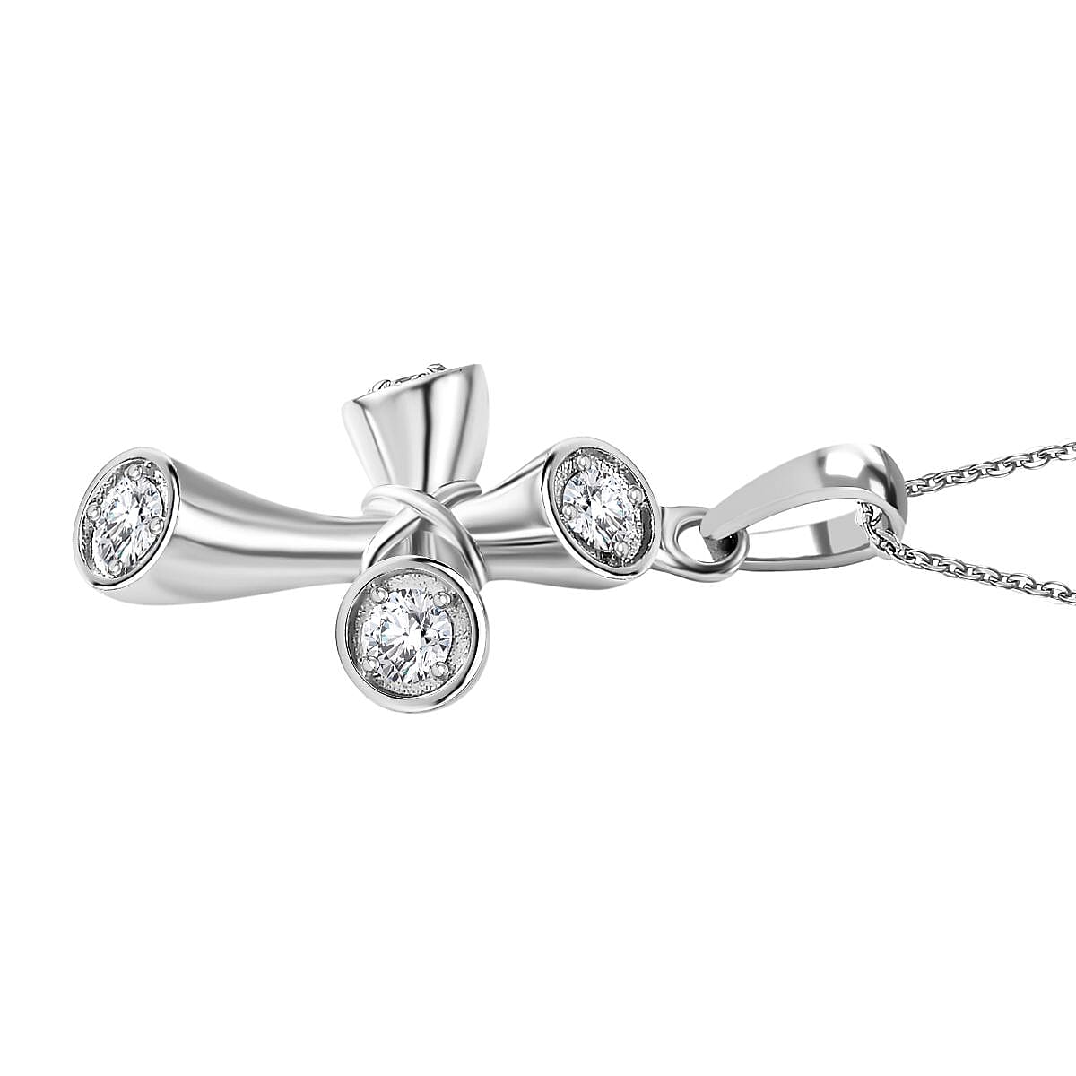Moissanite Cross Pendant with Chain (Size 20) in Rhodium Overlay Sterling Silver 4281677 4