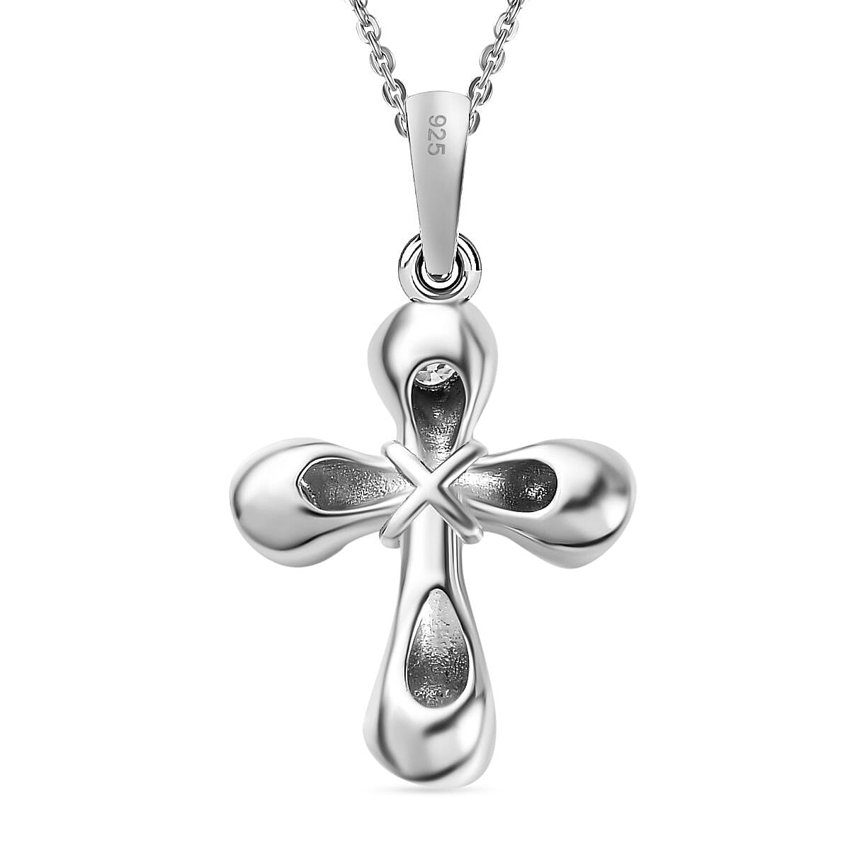 Moissanite Cross Pendant with Chain (Size 20) in Rhodium Overlay Sterling Silver 4281677 5
