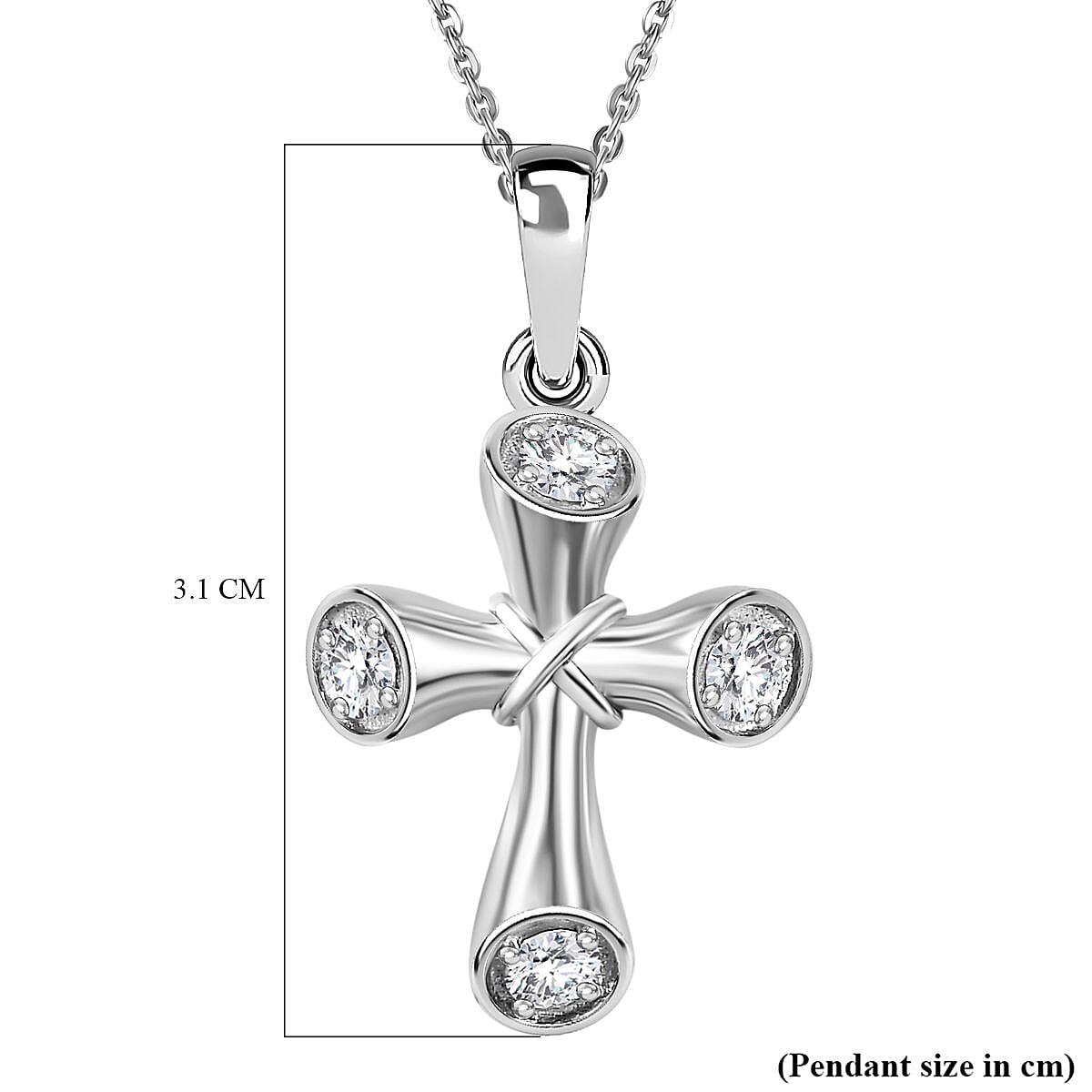 Moissanite Cross Pendant with Chain (Size 20) in Rhodium Overlay Sterling Silver 4281677 6
