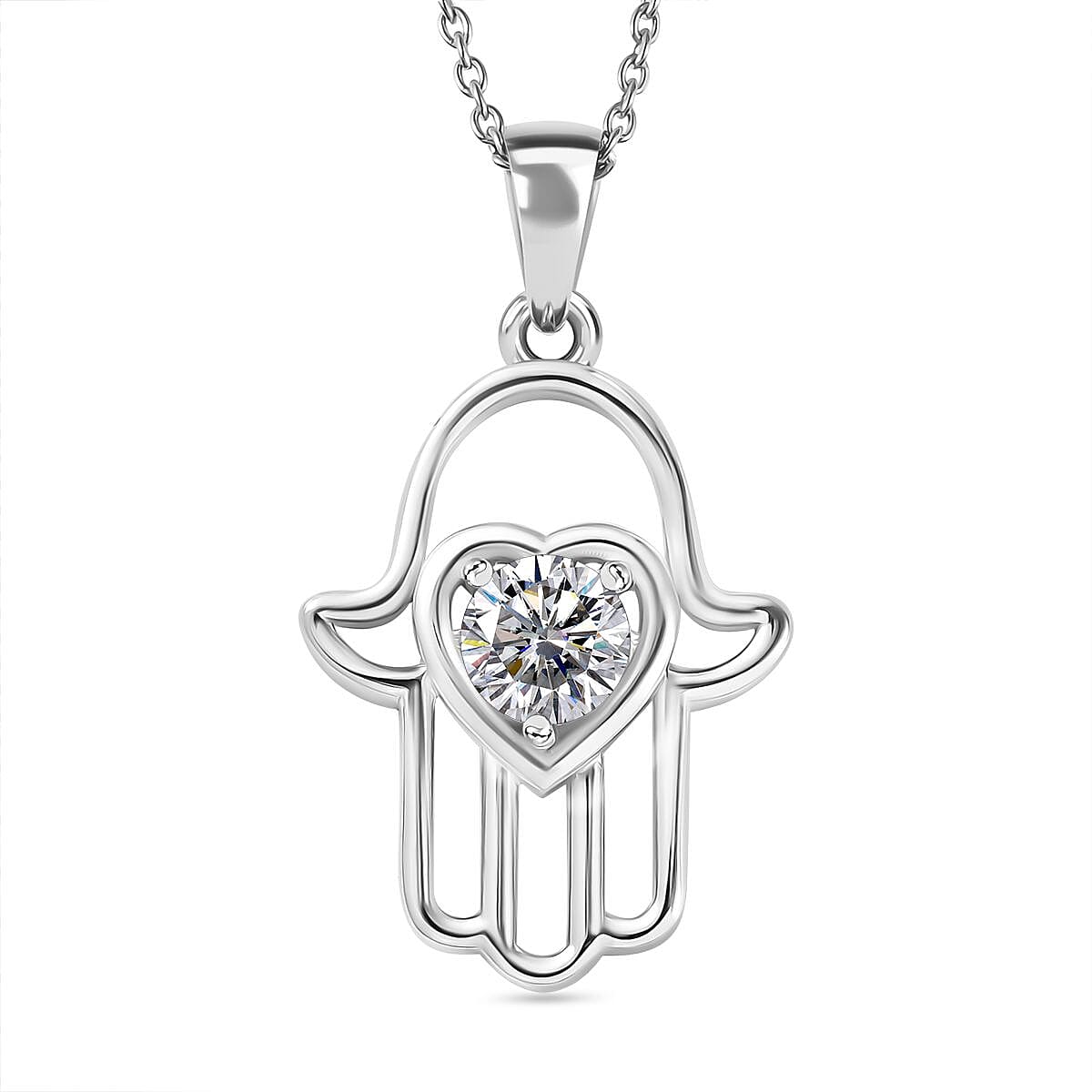 Moissanite Fatima Pendant with Chain (Size 20) in Rhodium Overlay Sterling Silver 4282036 0