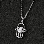 Moissanite Fatima Pendant with Chain (Size 20) in Rhodium Overlay Sterling Silver