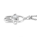 Moissanite Fatima Pendant with Chain (Size 20) in Rhodium Overlay Sterling Silver