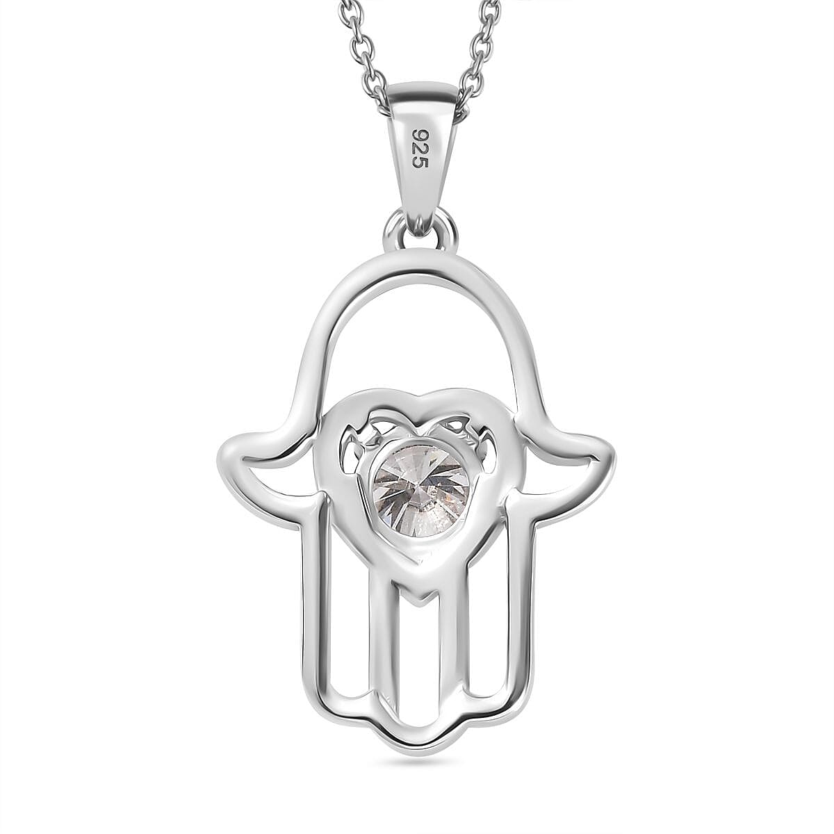 Moissanite Fatima Pendant with Chain (Size 20) in Rhodium Overlay Sterling Silver 4282036 5