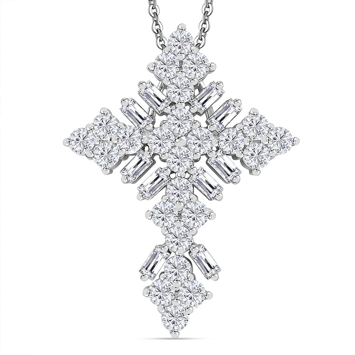 Moissanite Pendant with Chain (Size - 20) in Rhodium Overlay Sterling Silver 1.91 Ct. 4329481 0