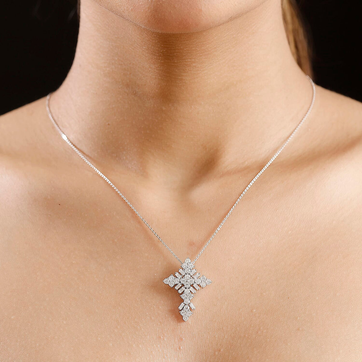 Moissanite Pendant with Chain (Size - 20) in Rhodium Overlay Sterling Silver 1.91 Ct. 4329481 1