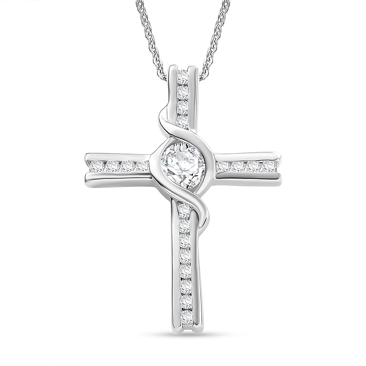 Moissanite Pendant with Chain (Size - 20) in Rhodium Overlay Sterling Silver 0.84 Ct. Silver Wt. 6.45 Gms. 4330021 0