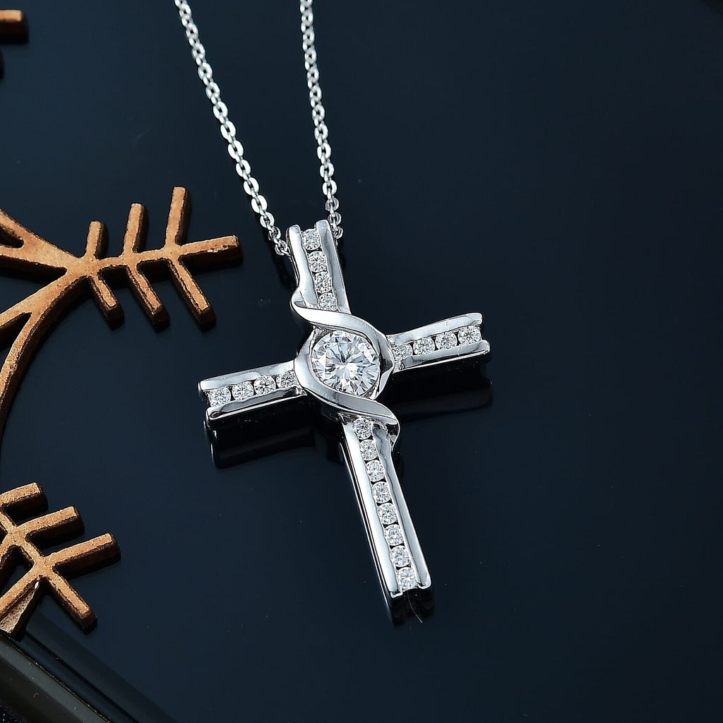 Moissanite Pendant with Chain (Size - 20) in Rhodium Overlay Sterling Silver 0.84 Ct. Silver Wt. 6.45 Gms.