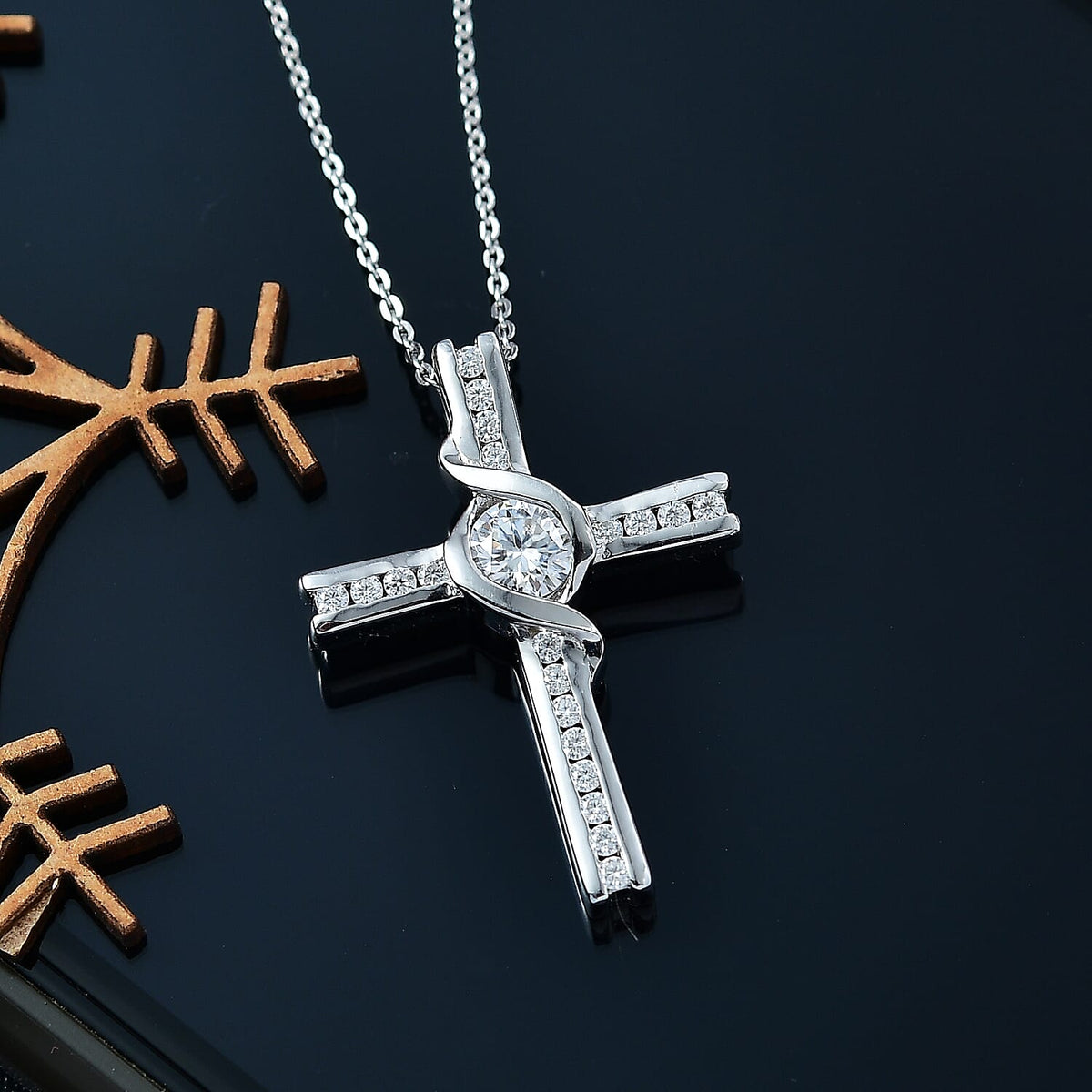 Moissanite Pendant with Chain (Size - 20) in Rhodium Overlay Sterling Silver 0.84 Ct. Silver Wt. 6.45 Gms. 4330021 1