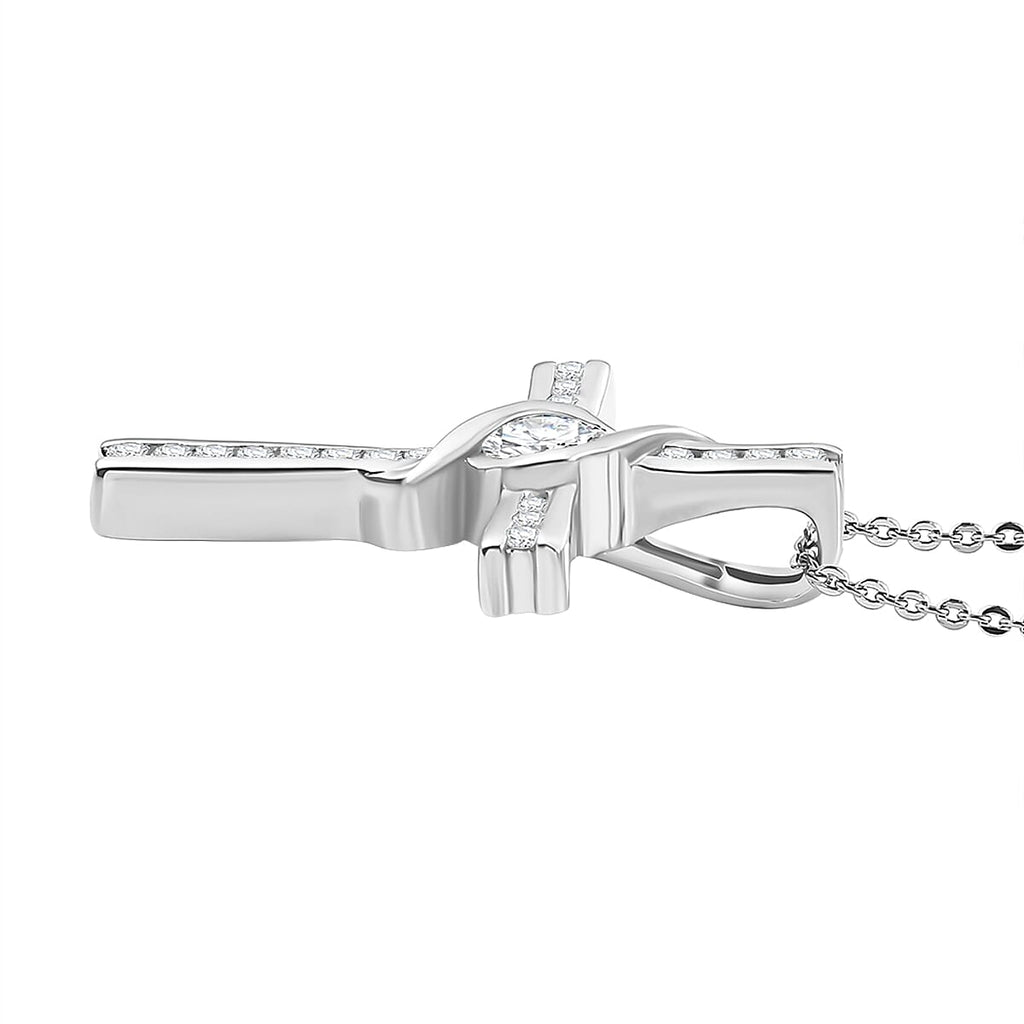 Moissanite Pendant with Chain (Size - 20) in Rhodium Overlay Sterling Silver 0.84 Ct. Silver Wt. 6.45 Gms.