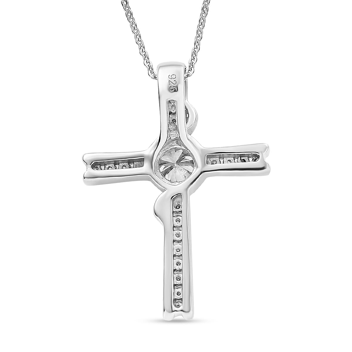 Moissanite Pendant with Chain (Size - 20) in Rhodium Overlay Sterling Silver 0.84 Ct. Silver Wt. 6.45 Gms. 4330021 4