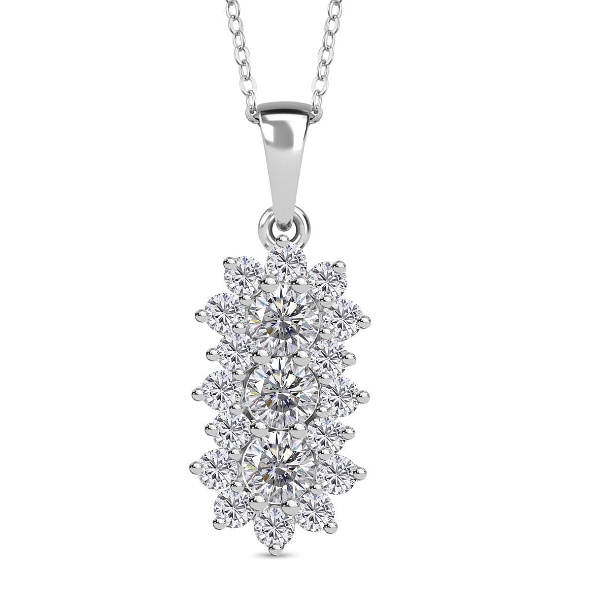 Moissanite Pendant with Chain (Size 20) in Rhodium Overlay Sterling Silver 1.31 Ct. 4357311 0