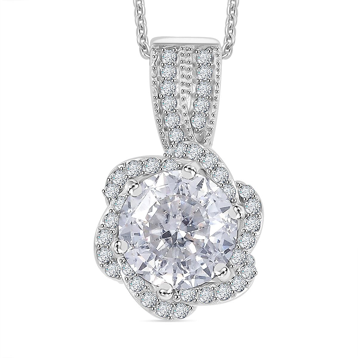 Moissanite Pendant with Chain (Size 20) in Rhodium Overlay Sterling Silver 2.33 Ct. 4357316 0