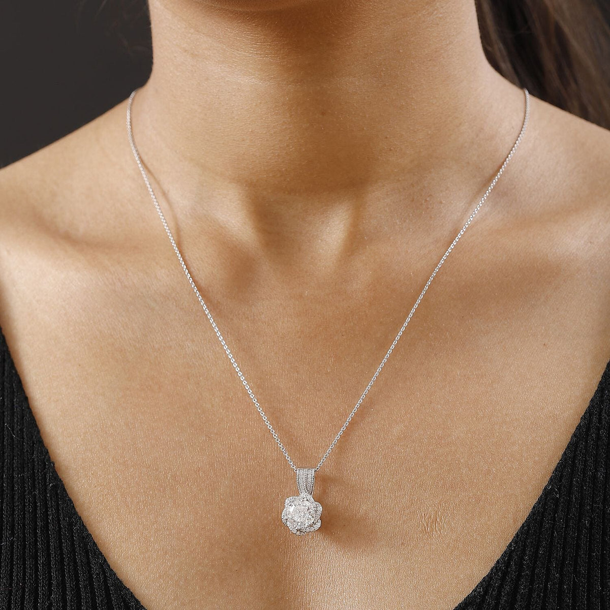 Moissanite Pendant with Chain (Size 20) in Rhodium Overlay Sterling Silver 2.33 Ct. 4357316 2