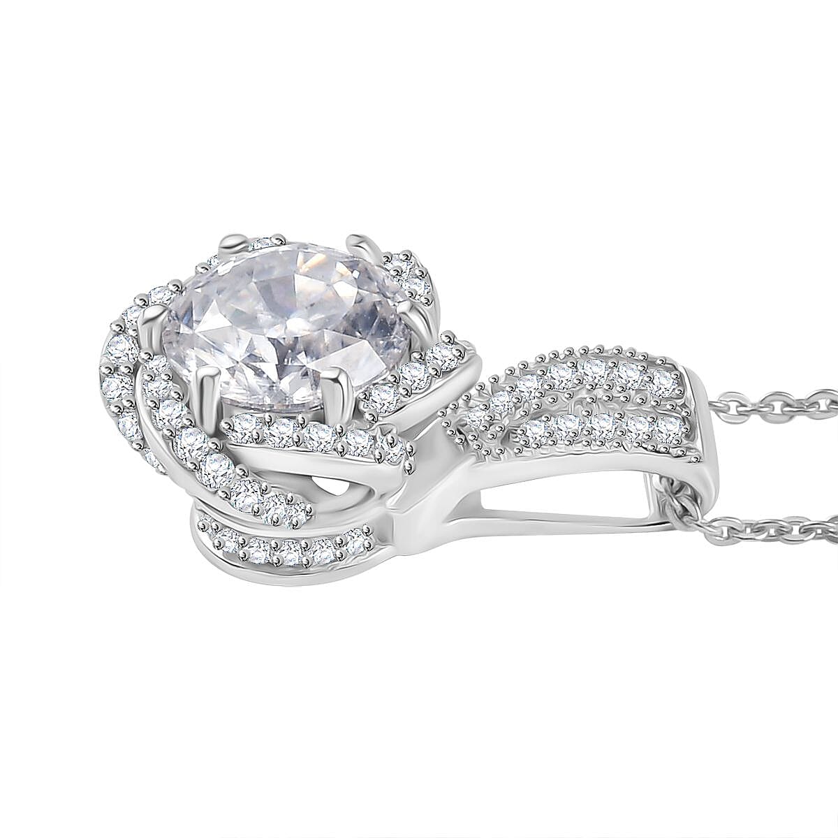 Moissanite Pendant with Chain (Size 20) in Rhodium Overlay Sterling Silver 2.33 Ct. 4357316 4