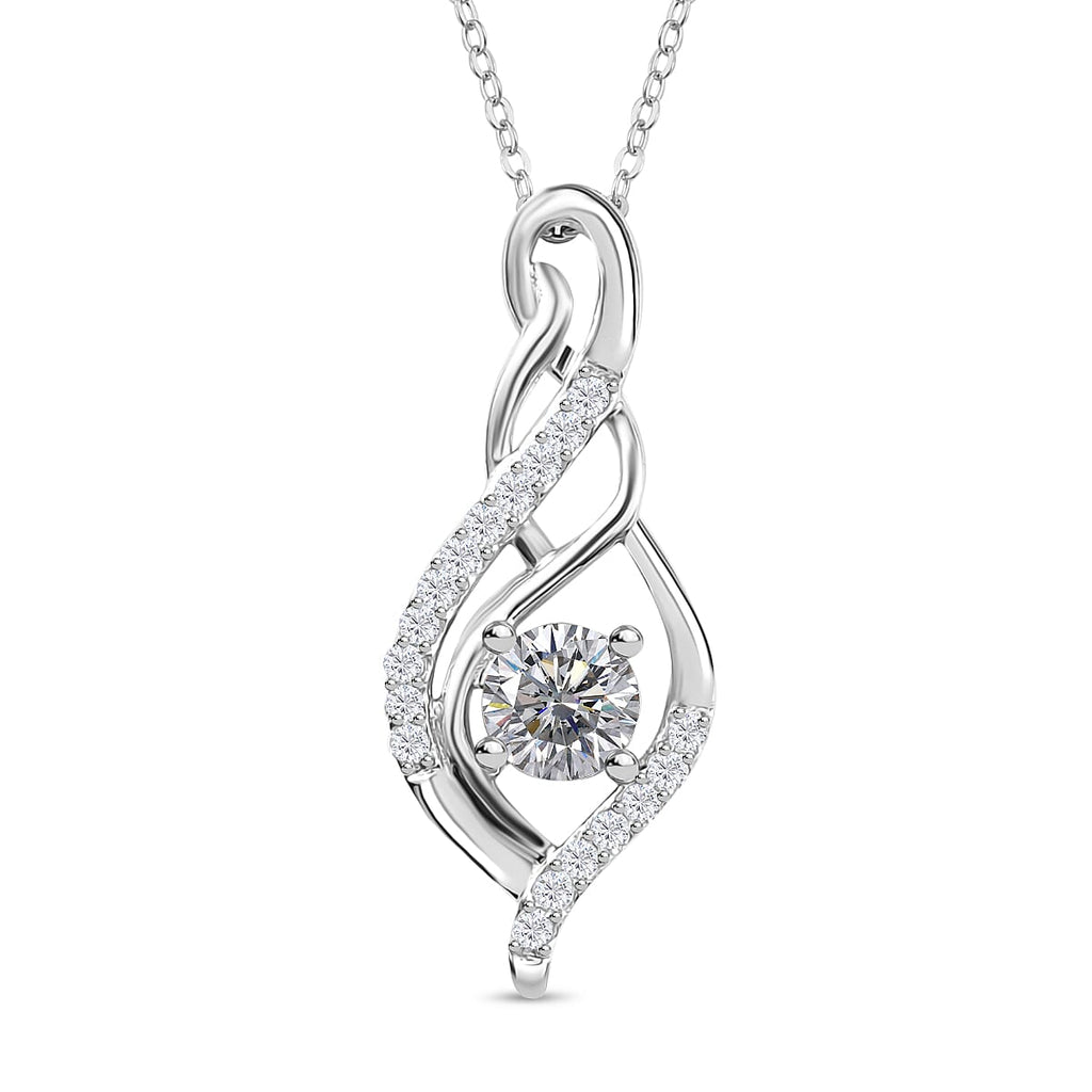 Moissanite Pendant with Chain (Size 20) in Rhodium Overlay Sterling Silver
