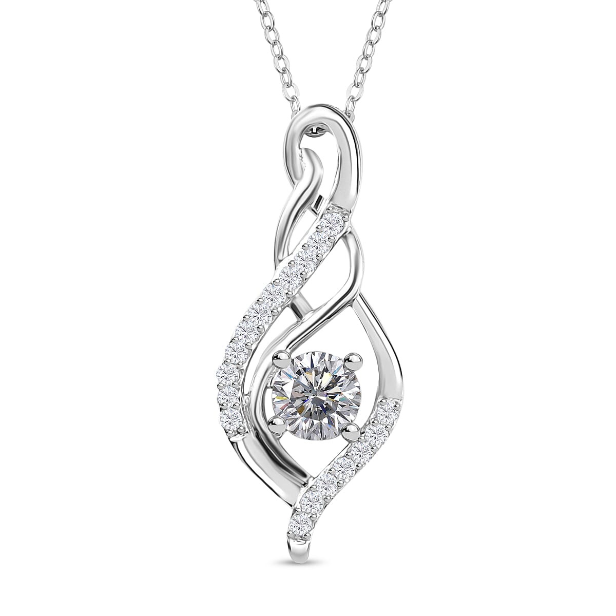 Moissanite Pendant with Chain (Size 20) in Rhodium Overlay Sterling Silver 4357319 0