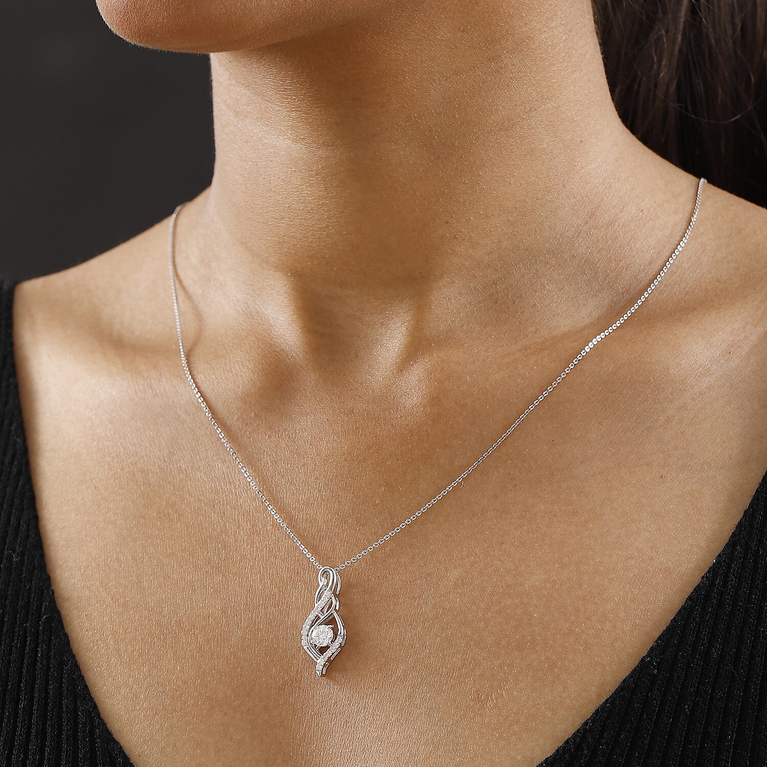 Moissanite Pendant with Chain (Size 20) in Rhodium Overlay Sterling Silver 4357319 2