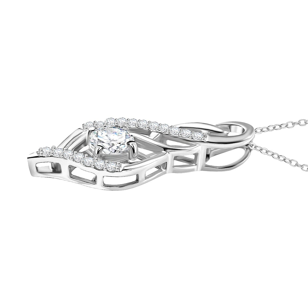Moissanite Pendant with Chain (Size 20) in Rhodium Overlay Sterling Silver