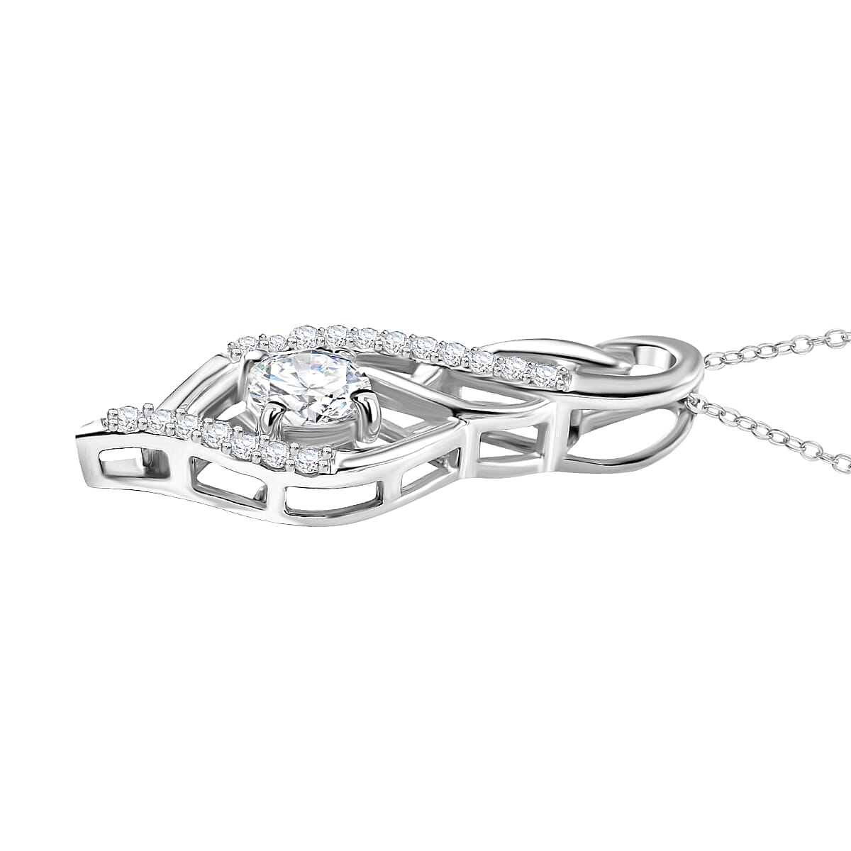 Moissanite Pendant with Chain (Size 20) in Rhodium Overlay Sterling Silver 4357319 4