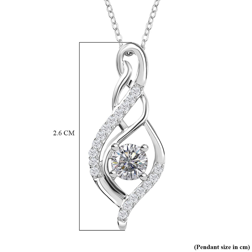 Moissanite Pendant with Chain (Size 20) in Rhodium Overlay Sterling Silver