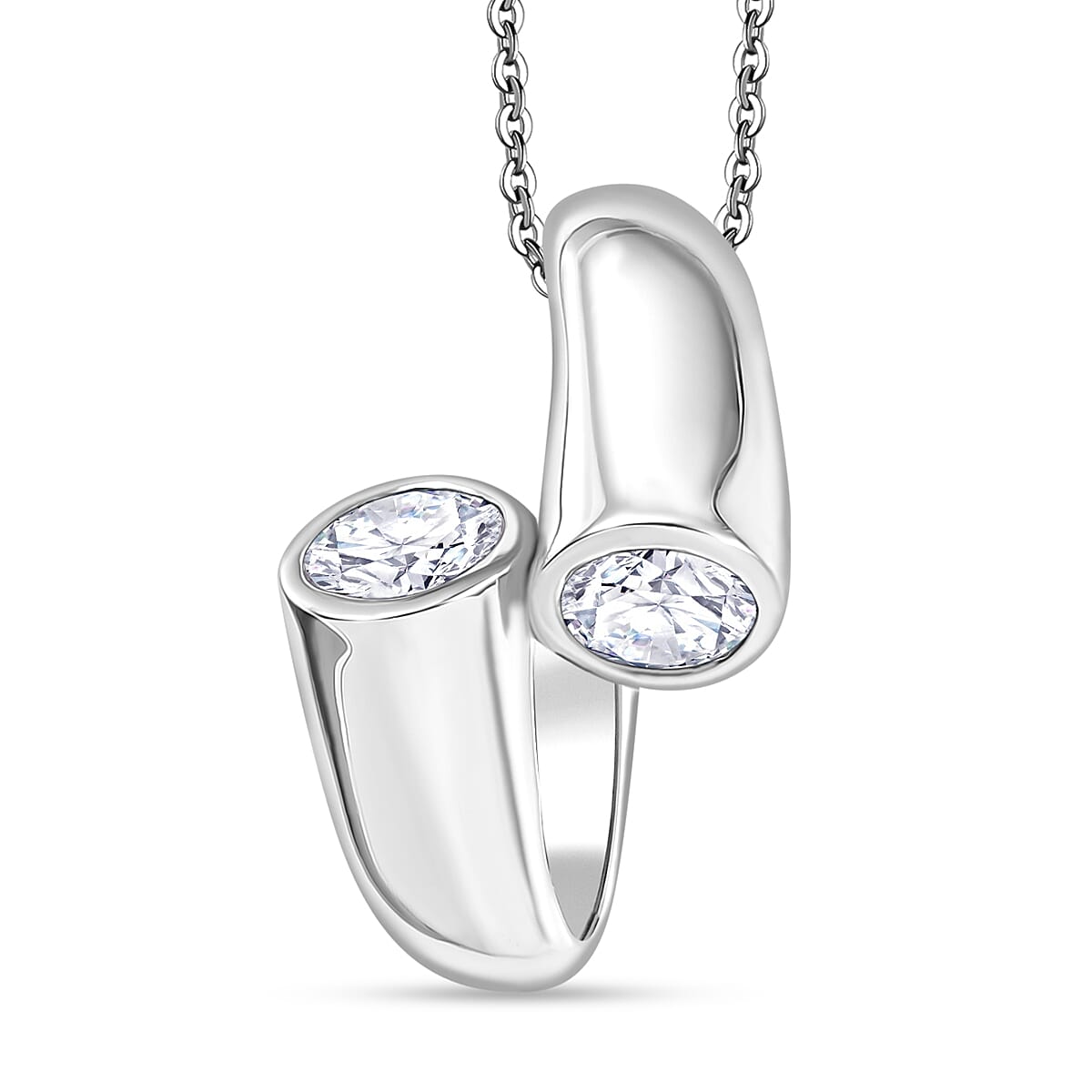 Moissanite Bypass Pendant with Chain (Size 20) in Rhodium Overlay Sterling Silver 1.15 Ct. 4357323 0
