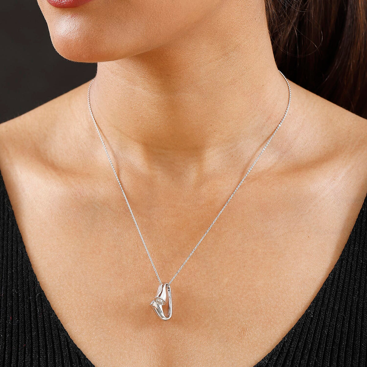 Moissanite Bypass Pendant with Chain (Size 20) in Rhodium Overlay Sterling Silver 1.15 Ct. 4357323 2