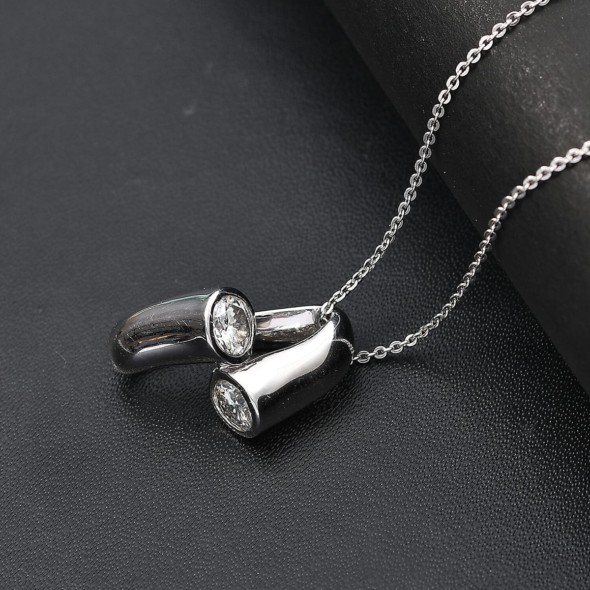 Moissanite Bypass Pendant with Chain (Size 20) in Rhodium Overlay Sterling Silver 1.15 Ct. 4357323 3